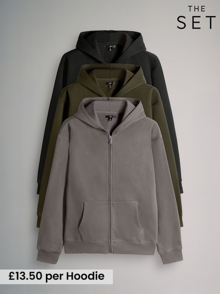 The Set Black/Grey/Green 3 Pack Zip Through Hooded Sweat Top (F59507) | £55.50