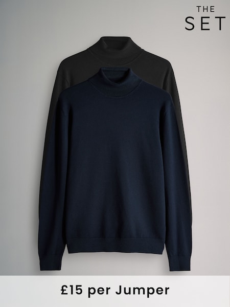The Set Black/Navy 2 Pack Long Sleeve Roll Neck Jumper (F59529) | £30