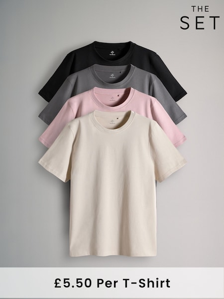 The Set Black/Charcoal/Pink/Light Stone 4 Pack Regular Short Sleeve T-Shirts (F59544) | £22