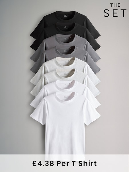 The Set Black/Charcoal/Grey Marl/White 8 Pack Slim Short Sleeve T-Shirts (F59546) | £35