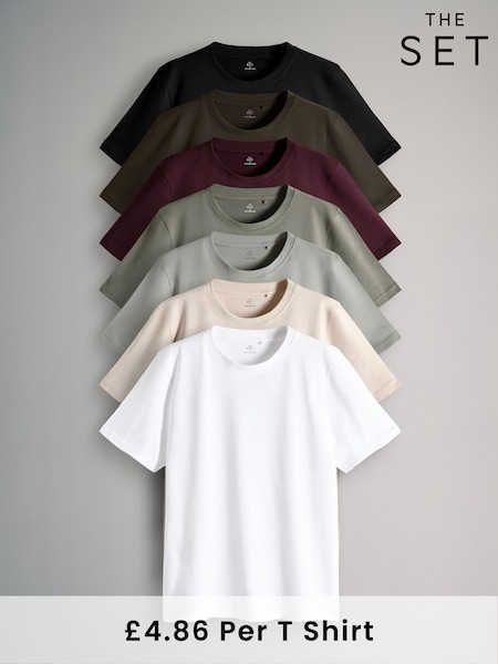 The Set Black/Burgandy/Dark Khaki/Light Green 7 Pack Regular Short Sleeve T-Shirts (F59550) | £34