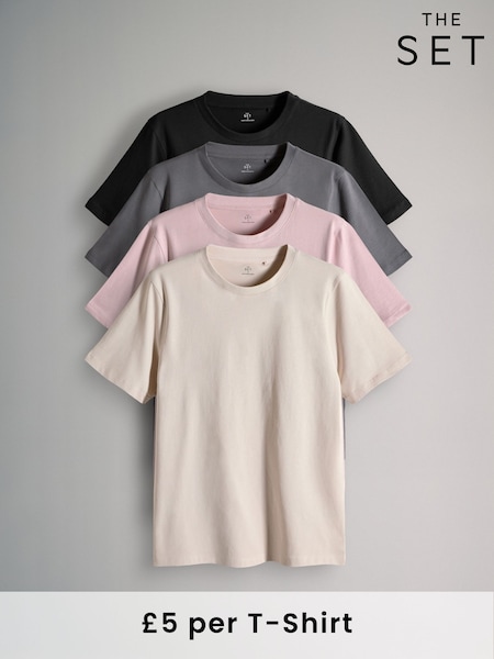 The Set Black/Charcoal/Pink/Light Stone 4 Pack Slim Short Sleeve T-Shirts (F59557) | £20