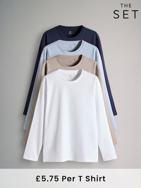 The Set Navy/Powder Blue/Neutral/White 4 Pack Regular Long Sleeve T-Shirts (F59559) | £23