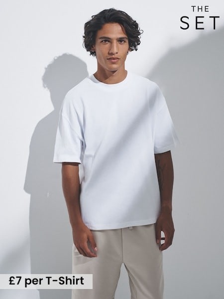 The Set Navy/Blue/Brown/White Oversized Fit 4 Pack Short Sleeve Cotton T-Shirts (F59578) | £28