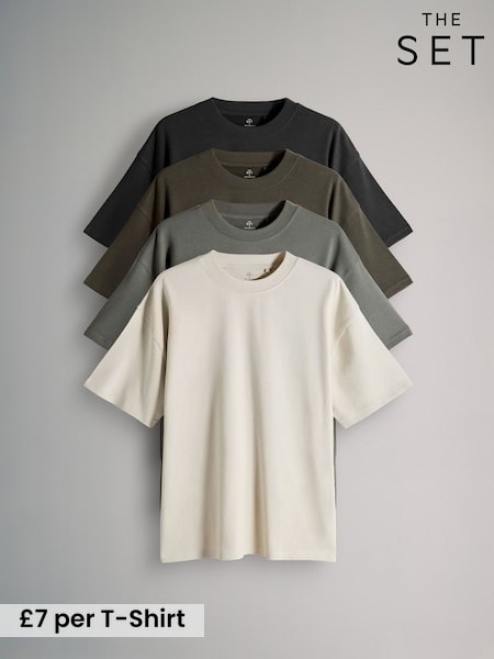 The Set Green/Brown/Black 4 Pack Oversized Short Sleeve Heavyweight Cotton T-Shirts (F59579) | £28