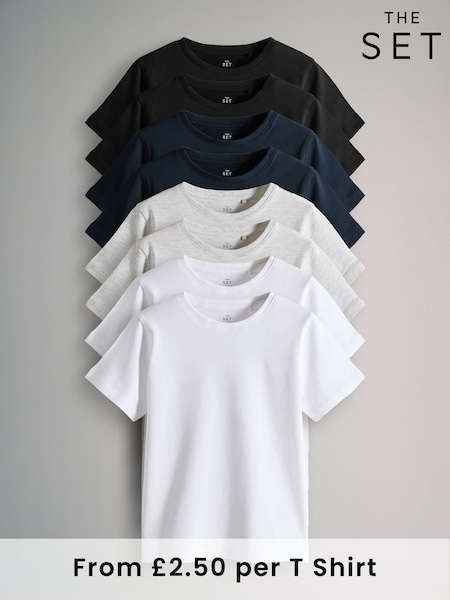 The Set Black/Grey Marl/Navy/White Regular Short Sleeve T-Shirts 8 Pack (F59641) | £20 - £25
