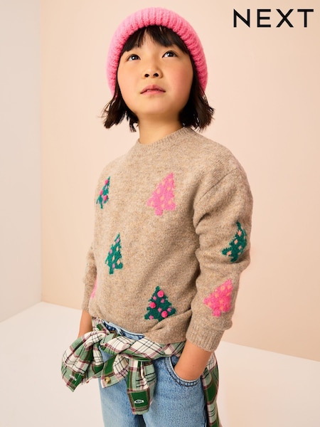 Oatmeal Christmas Tree Jumper (3-16yrs) (F59686) | £18 - £23