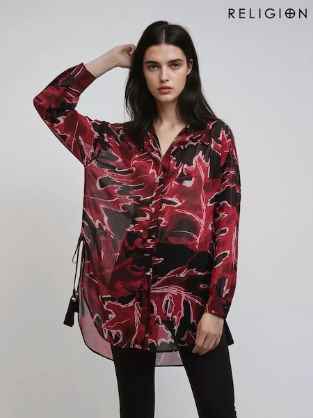 Religion Black Oversized Flash Shirt With Tassles (F59702) | £55