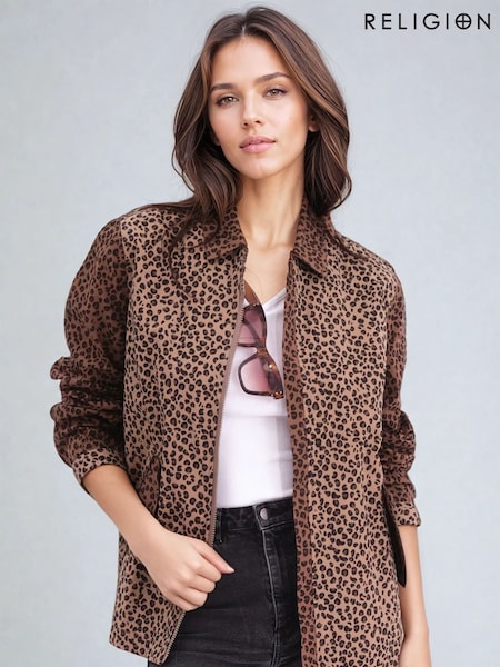 Religion Natural Maeva Shirt In Mixed Leopard Print And Zip Fastening (F59719) | £78