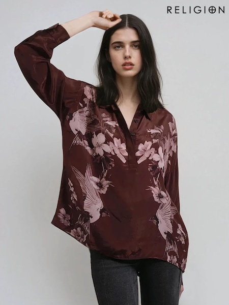 Religion Brown Inversion Lux Shirt In Chocolate Placement Print (F59748) | £78