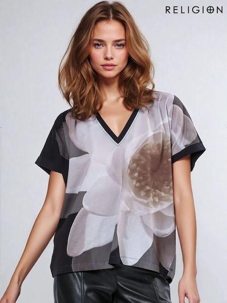 Religion Natural Cloak Top With Large Floral Placement Print (F59753) | £58