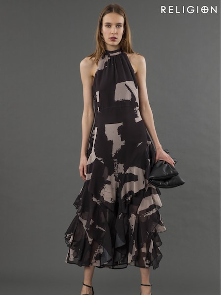 Religion Black Taylor Maxi Dress With Full Frill Skirt (F59762) | £130