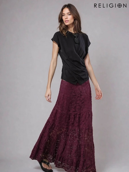 Religion Red Eileen Tiered Maxi Lace Skirt (F59806) | £80
