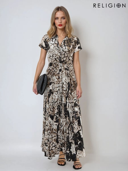 Religion Natural Mystic Maxi Shirt Dress In Animal Print (F59816) | £130