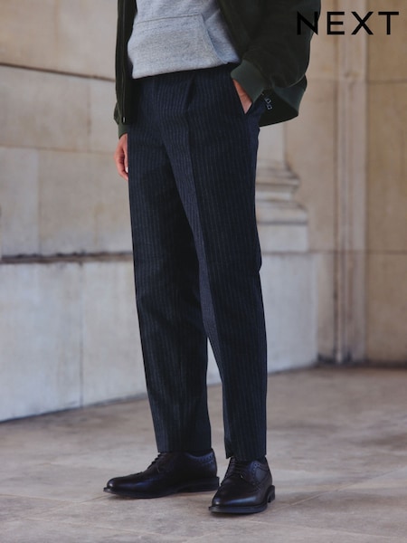 Navy Blue Regular Tapered Fit Nova Fides Smart Stripe Trousers With Wool (F59828) | £69