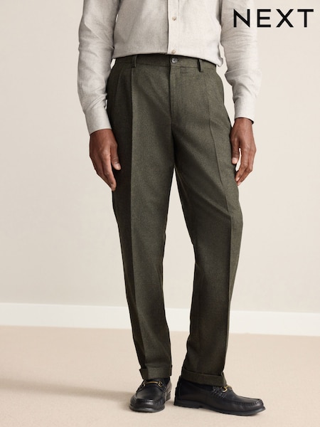 Khaki Green Regular Tapered Fit Nova Fides Wool Rich Smart Texture Trousers (F59829) | £69