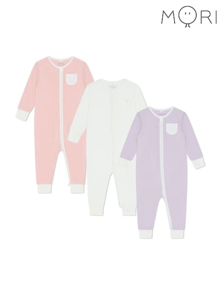 MORI Viscose Cotton Blend 3 Pack Sleepsuits (F59842) | £78