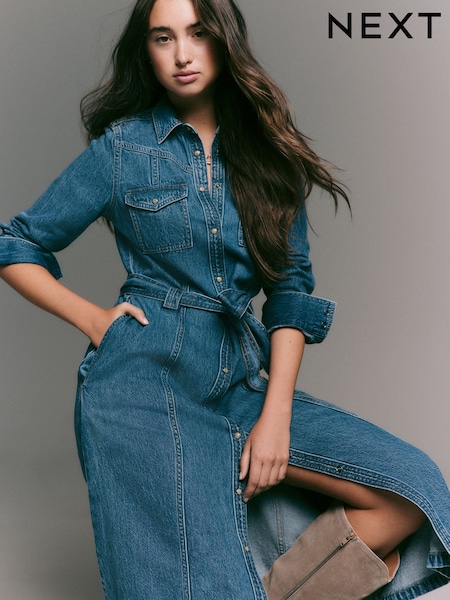 Dark Blue Denim Maxi Shirt Dress (F59867) | £58
