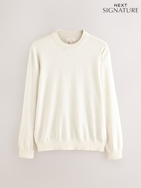 Oatmeal Signature Merino Blend Lightweight Crew Neck Jumper (F59896) | £35