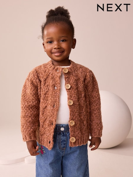 Chocolate Brown Chunky Knit Bobble Cardigan (3mths-10yrs) (F59975) | £18 - £22