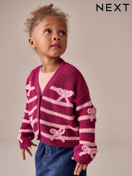 Pink Bow Stripe V-Neck Cardigan (3mths-7yrs) (F59985) | £17 - £21