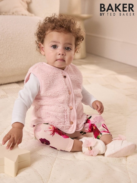 Baker by Ted Baker 3 Piece Pink Borg Gilets T-Shirts & Printed Leggings Set (F60003) | £40 - £43