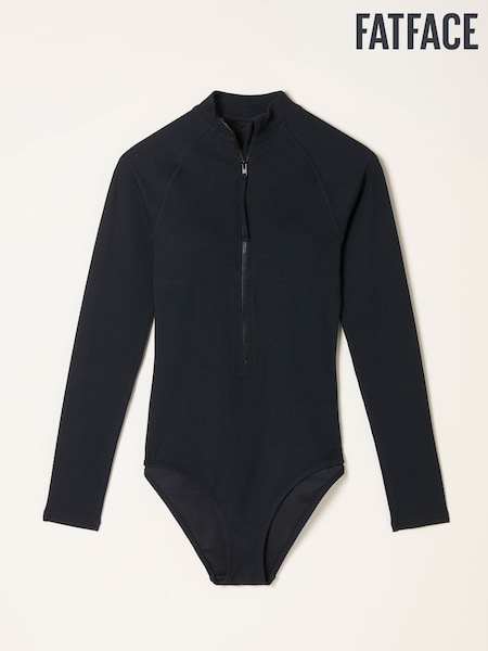FatFace Black Long Sleeve Textured Swimsuit (F60132) | £55