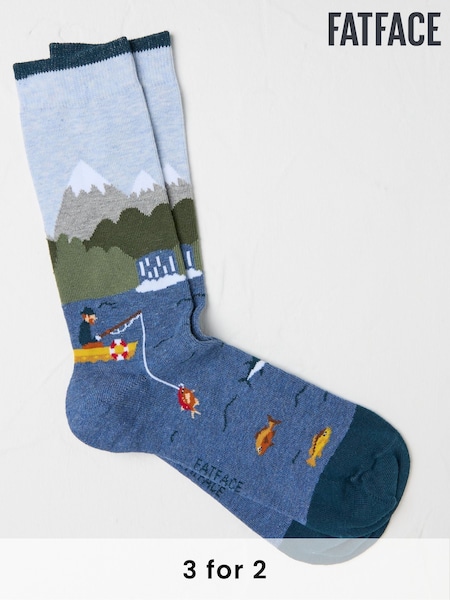 FatFace Blue Fishing Scene Socks (F60191) | £7.50