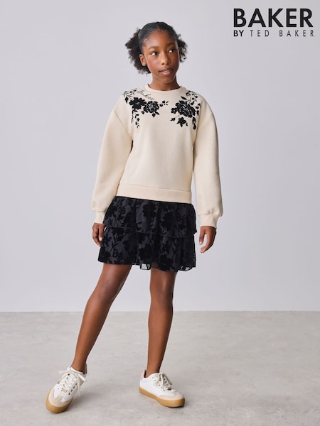 Baker by Ted Baker Cream Flocked Floral Sweat Mockable Dress (F60259) | £40 - £45