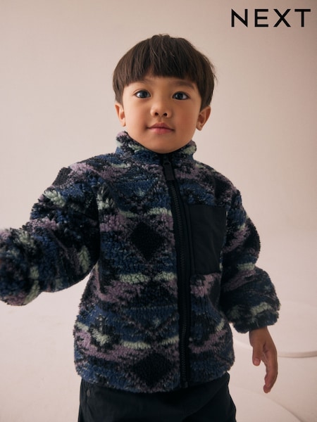 Blue/Purple Patterned Zip Through Fleece (3mths-7yrs) (F60307) | £17 - £21