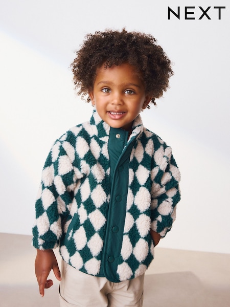 Green/White Harlequin Patterned Zip Through Fleece (3mths-7yrs) (F60310) | £18 - £22