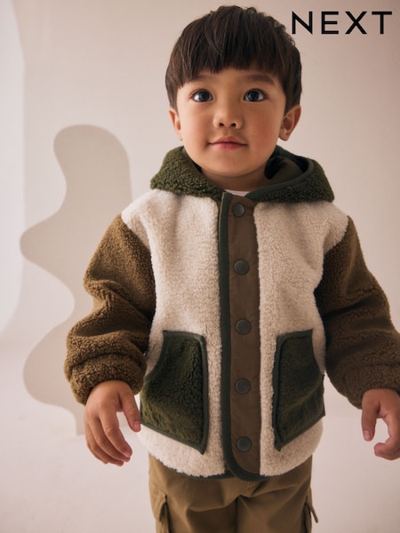 Green/Ecru Hooded Fleece Zip Through Jacket (3mths-7yrs) (F60319) | £20 - £24