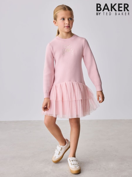 Baker by Ted Baker Pink Knitted Mesh Tulle Hem Dress (F60332) | £34 - £41