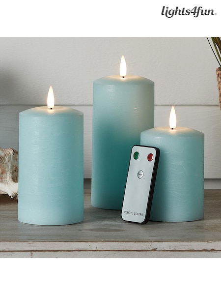 Lights4fun Blue TruGlow® LED Pillar Candle Trio with Remote (F60337) | £30