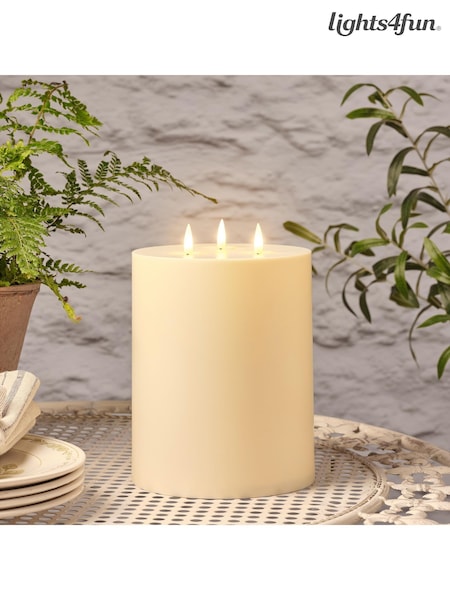 Lights4fun Natural 20cm 3 Wick Solar Truglow Candle (F60339) | £25