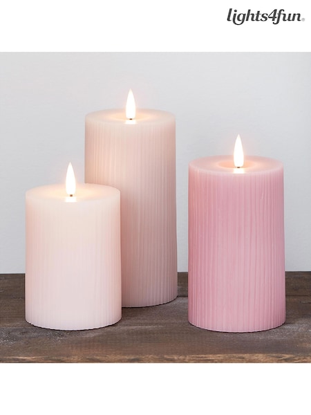 Lights4fun Pink TruGlow® Ribbed LED Pillar Candle Trio (F60341) | £29