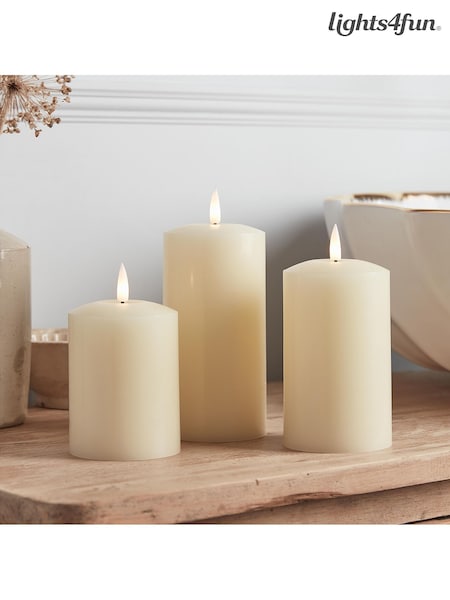 Lights4fun Natural TruGlow® Rechargeable LED Pillar Candle Trio (F60344) | £40