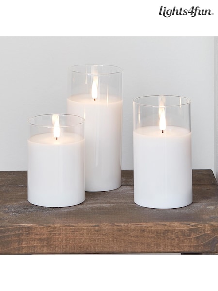 Lights4fun White TruGlow® LED Glass Candle Trio (F60348) | £35