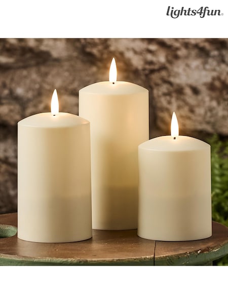 Lights4fun Natural TruGlow® Solar Pillar LED Candle Trio (F60358) | £50