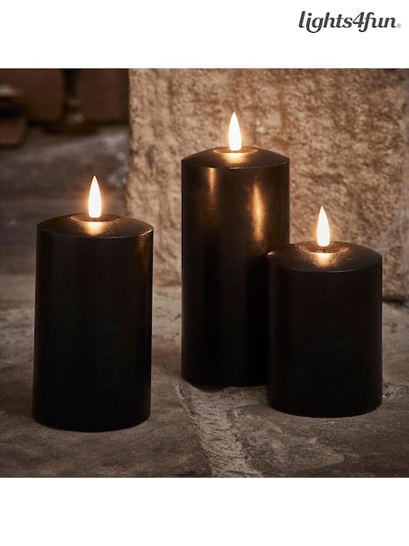 Lights4fun Black TruGlow® LED Pillar Candle Trio (F60362) | £27