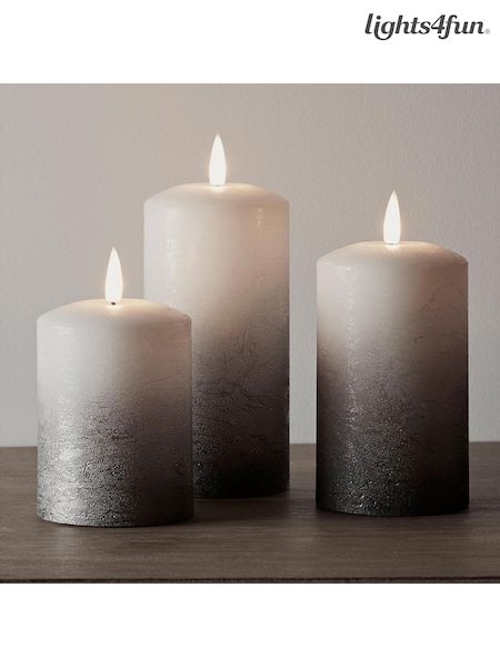 Lights4fun Grey TruGlow® LED Pillar Candle Trio (F60364) | £27