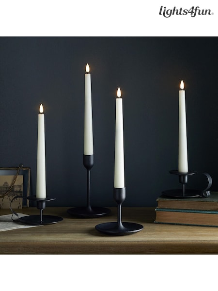 Lights4fun Set of 4 Natural TruGlow Taper Candles With Remote (F60365) | £40