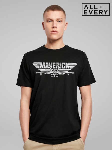 All + Every Black Mens Top Gun Maverick Fighter Jet Logo 100% Cotton T-Shirt (F60370) | £25