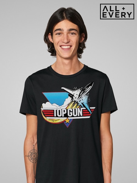 All + Every Black Mens Top Gun F-14 Thrust 100% Cotton T-Shirt (F60378) | £25