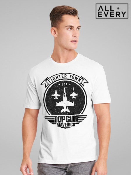 All + Every White Mens Top Gun Maverick Fighter Town USA 100% Cotton T-Shirt (F60383) | £25