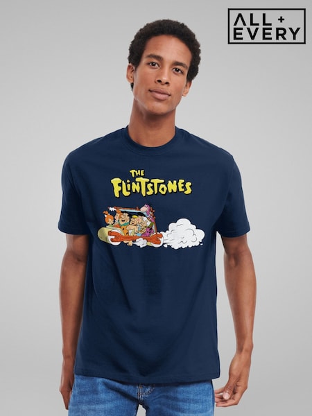 All + Every Blue Mens The Flintstones Logo Cavemobile Zoom 100% Cotton T-Shirt (F60386) | £25