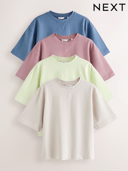 Blue/Grey/Pink/Green 4 Pack Oversized Heavyweight T-shirts (F60471) | £62