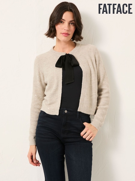 FatFace Jasmine Ivory Sparkle Tie Front Knitted Cardigan (F60585) | £58