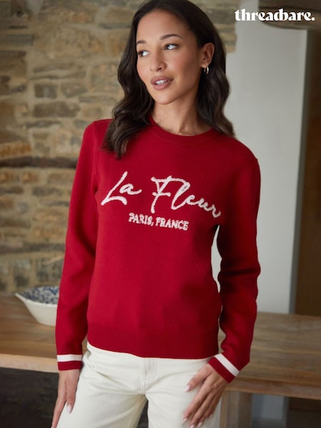 Threadbare Red Varsity Knitted Jumper (F60643) | £24