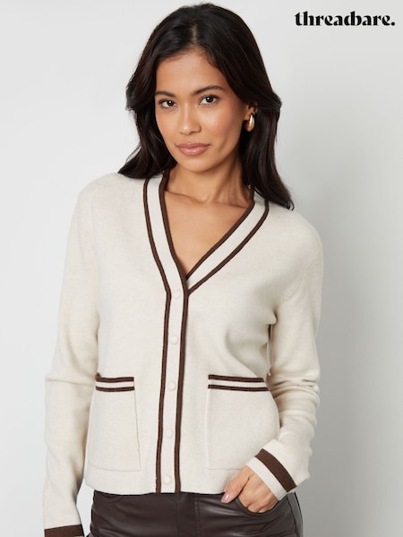 Threadbare Natural Contrast Edge Knitted Cardigan (F60652) | £26
